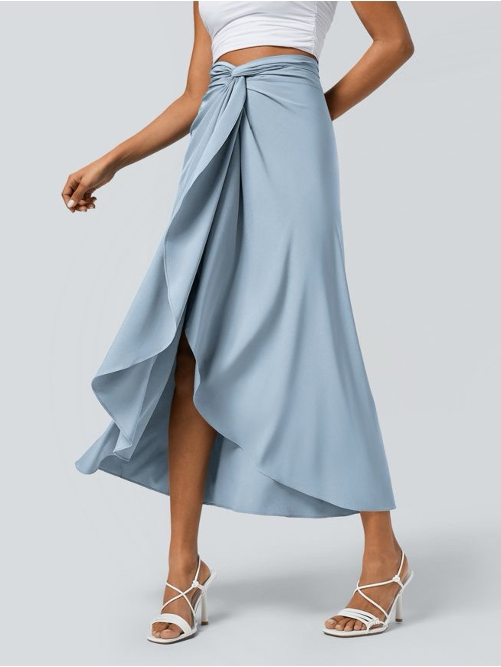 HALARA Light Blue Halter High-Low Midi Dress - Picture 6 of 10